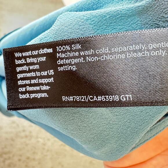 NWT Eileen Fisher Silk Georgette Top L/XL River Blue Flowy Lagenlook Minimalist - Picture 9 of 10